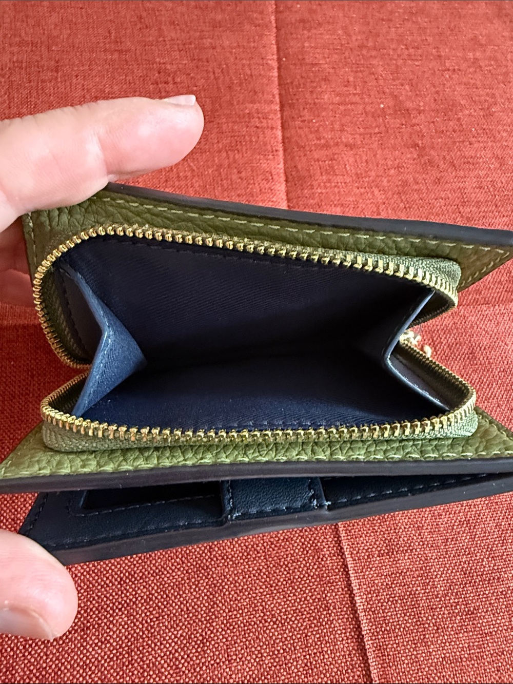 Coach Olive Pebbled Leather Compact Wallet with Gold Logo - Picture 8 of 8